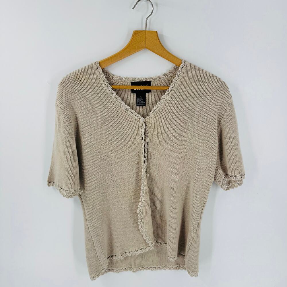Vintage Designers Originals Studio Ramie Cotton Crochet Trim Cardigan‎ Sweater L